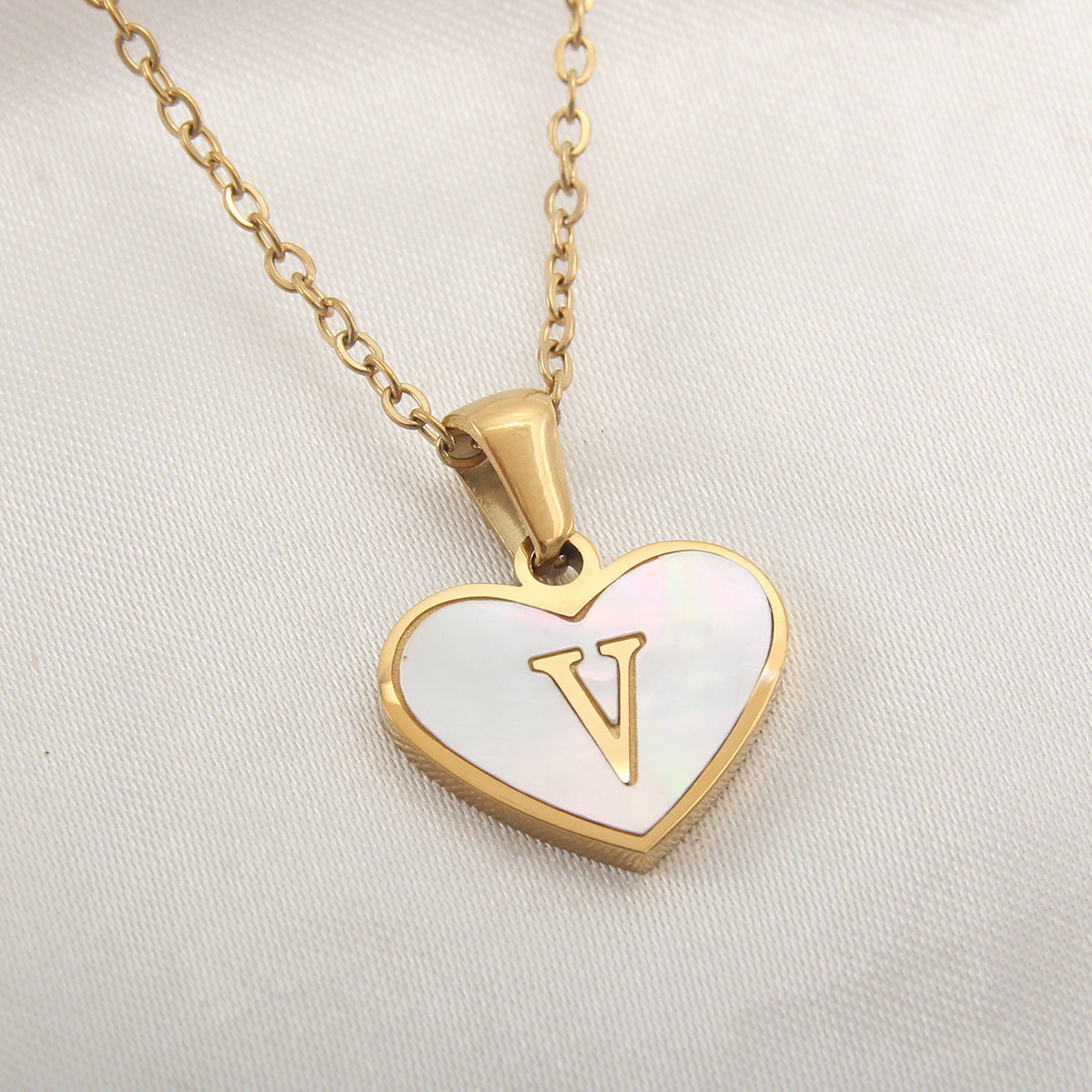 Collar Corazón con Letras - Concha Blanca & Personalizado