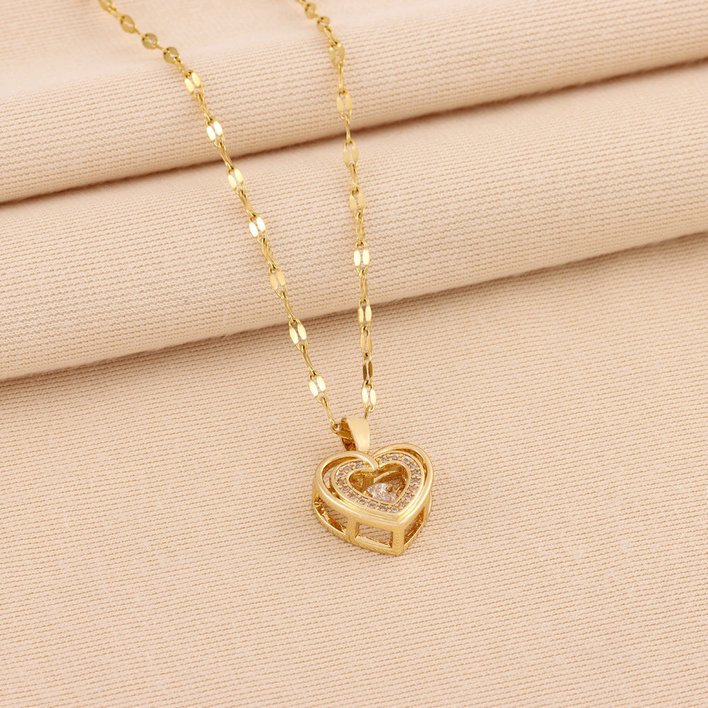 Collar Doble Corazón Titanio – Diamantes Imitación & Ajustable