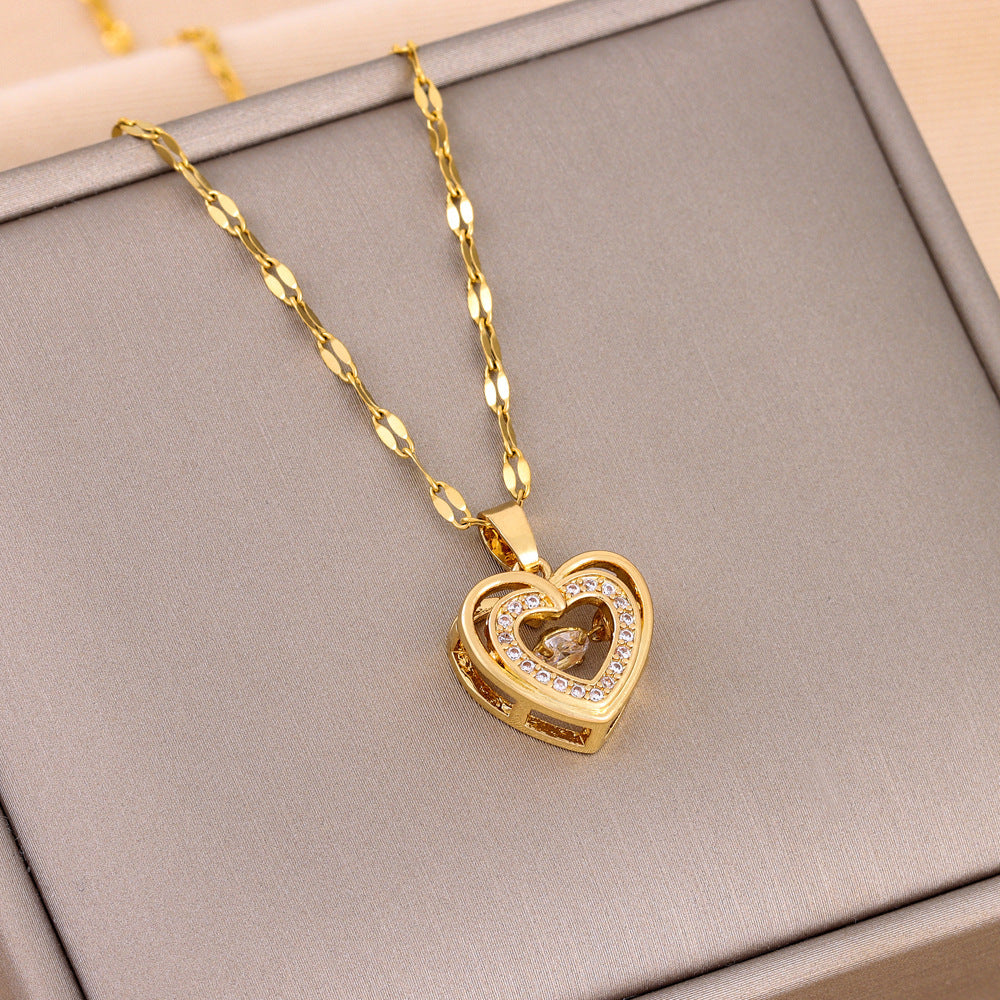 Collar Doble Corazón Titanio – Diamantes Imitación & Ajustable