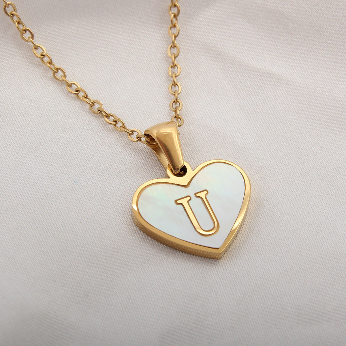 Collar Corazón con Letras - Concha Blanca & Personalizado