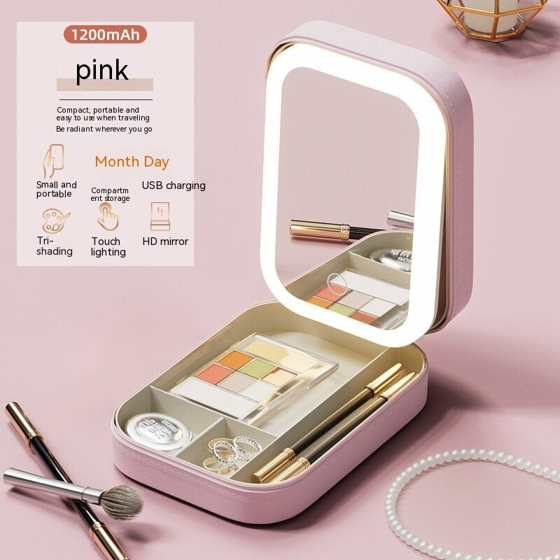 Caja de Maquillaje LED Portátil – Espejo con Luz Táctil y Organizador Ajustable