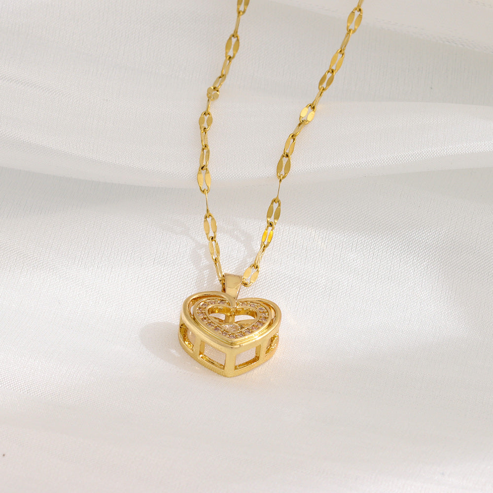 Collar Doble Corazón Titanio – Diamantes Imitación & Ajustable