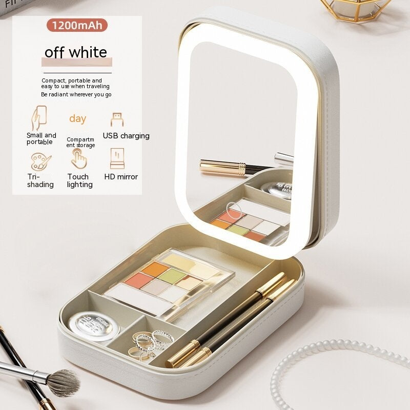 Caja de Maquillaje LED Portátil – Espejo con Luz Táctil y Organizador Ajustable