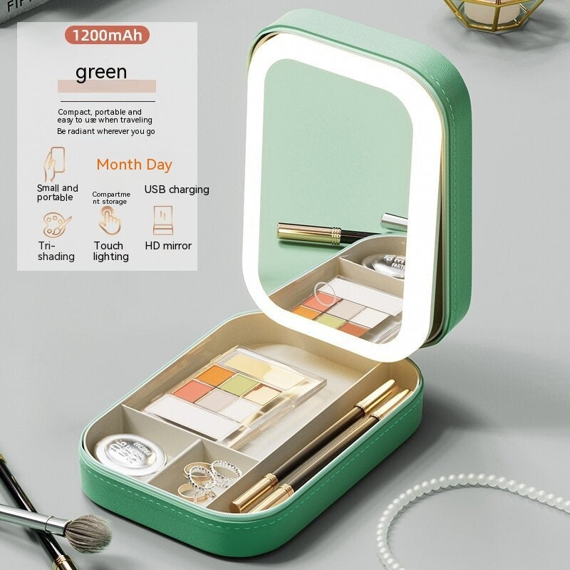 Caja de Maquillaje LED Portátil – Espejo con Luz Táctil y Organizador Ajustable